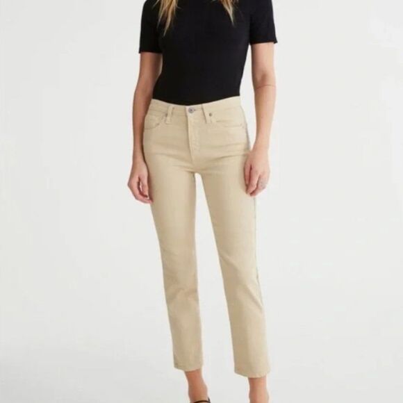 AG Women's Jeans The Isabelle Side Panel High Rise Straight Crop Fresh Sand sz28